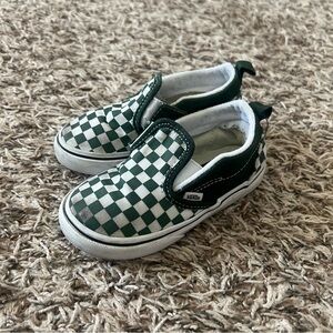 Vans Kids Classic Slip Ons Green White Checkered Size 8 Toddler